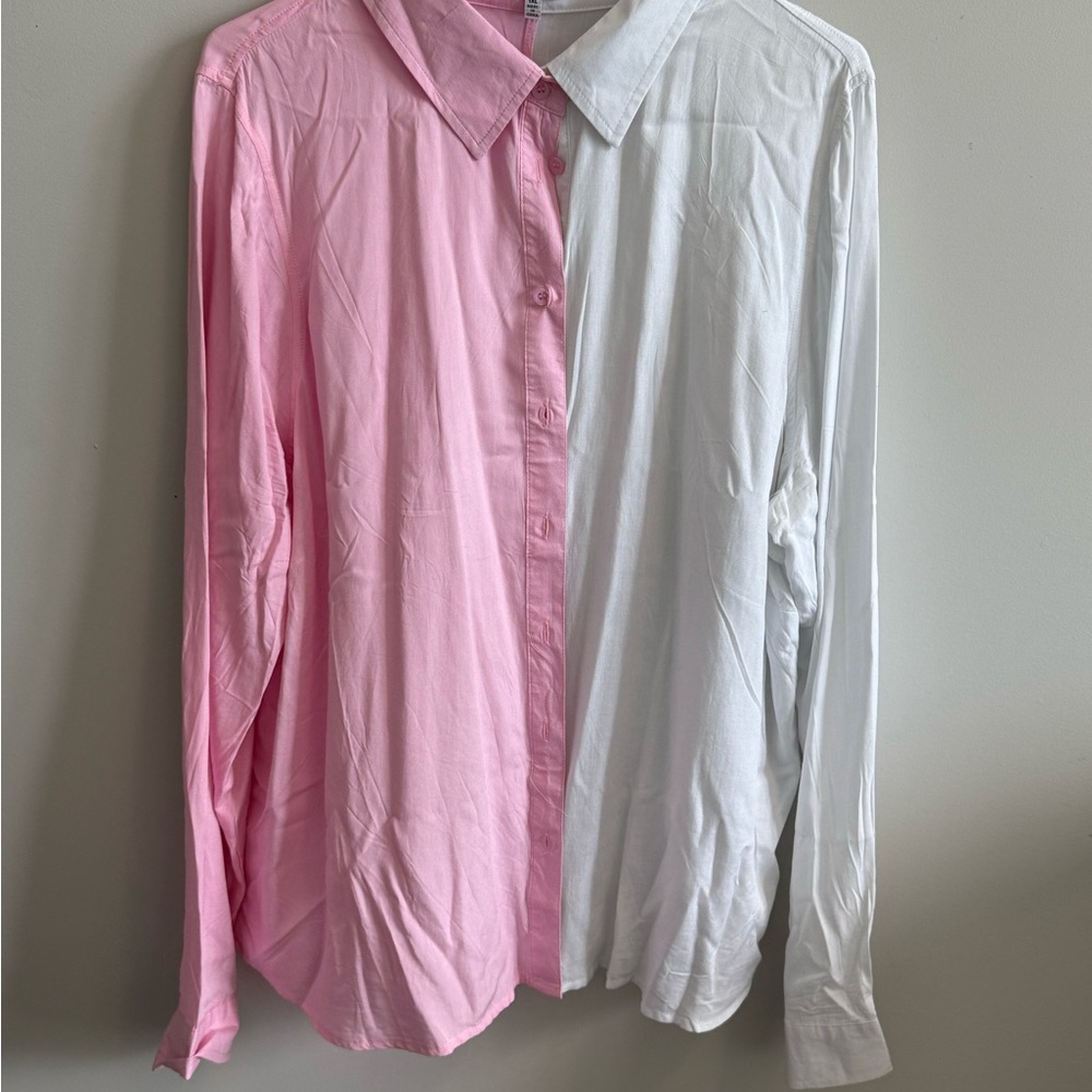 Fashion Nova Pink and White Button Down Shirts